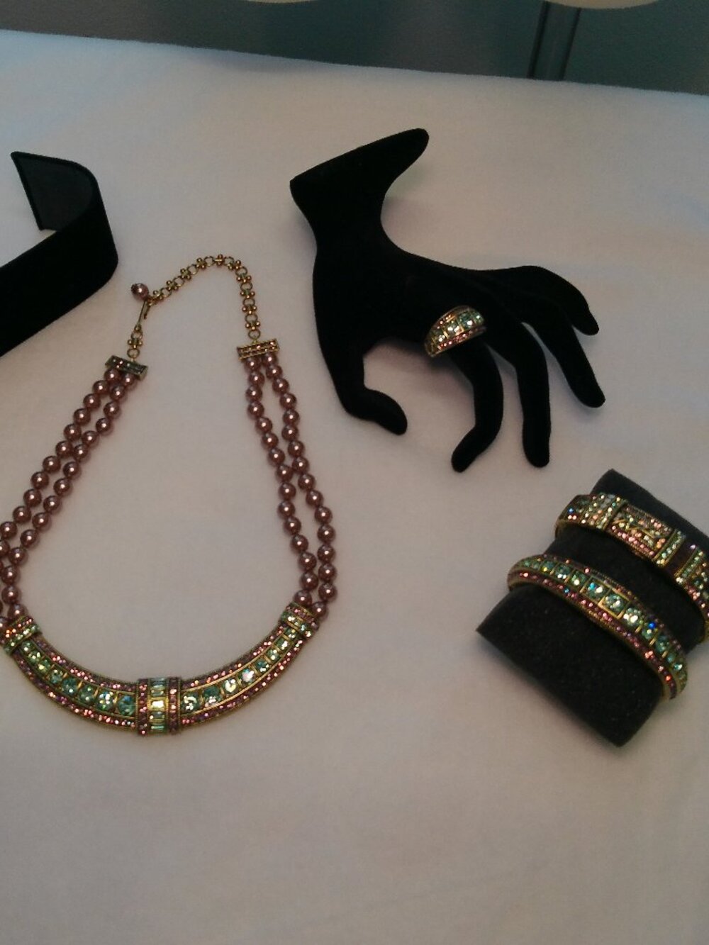 Heidi Daus Swarovski Crystal & Glass Pearl Set Necklace Ring Earring Bracelet